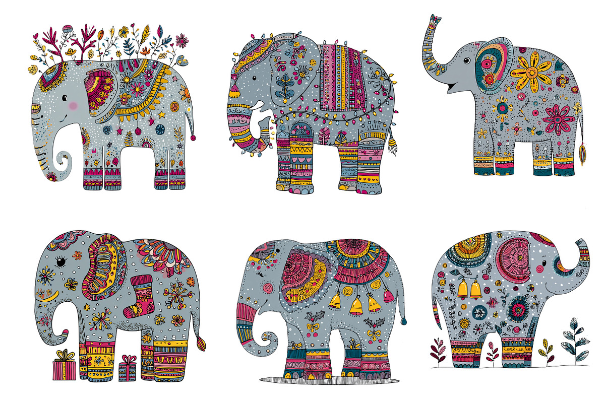 Quirky Christmas Elephant clipart, an Illustration by CreationArt (Photo 3 of 6)