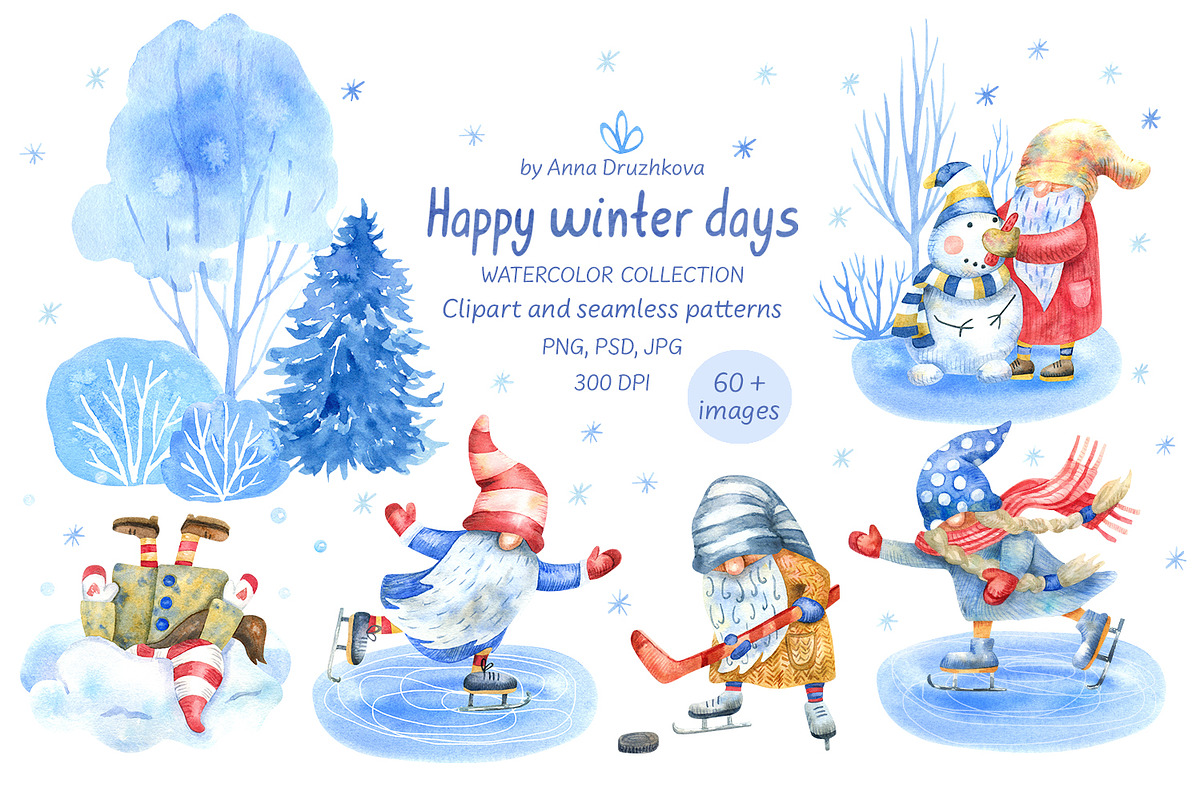 Winter Day Watercolor Collection, a Decorative Illustration by Anna Druzhkova (Photo 1 of 17)