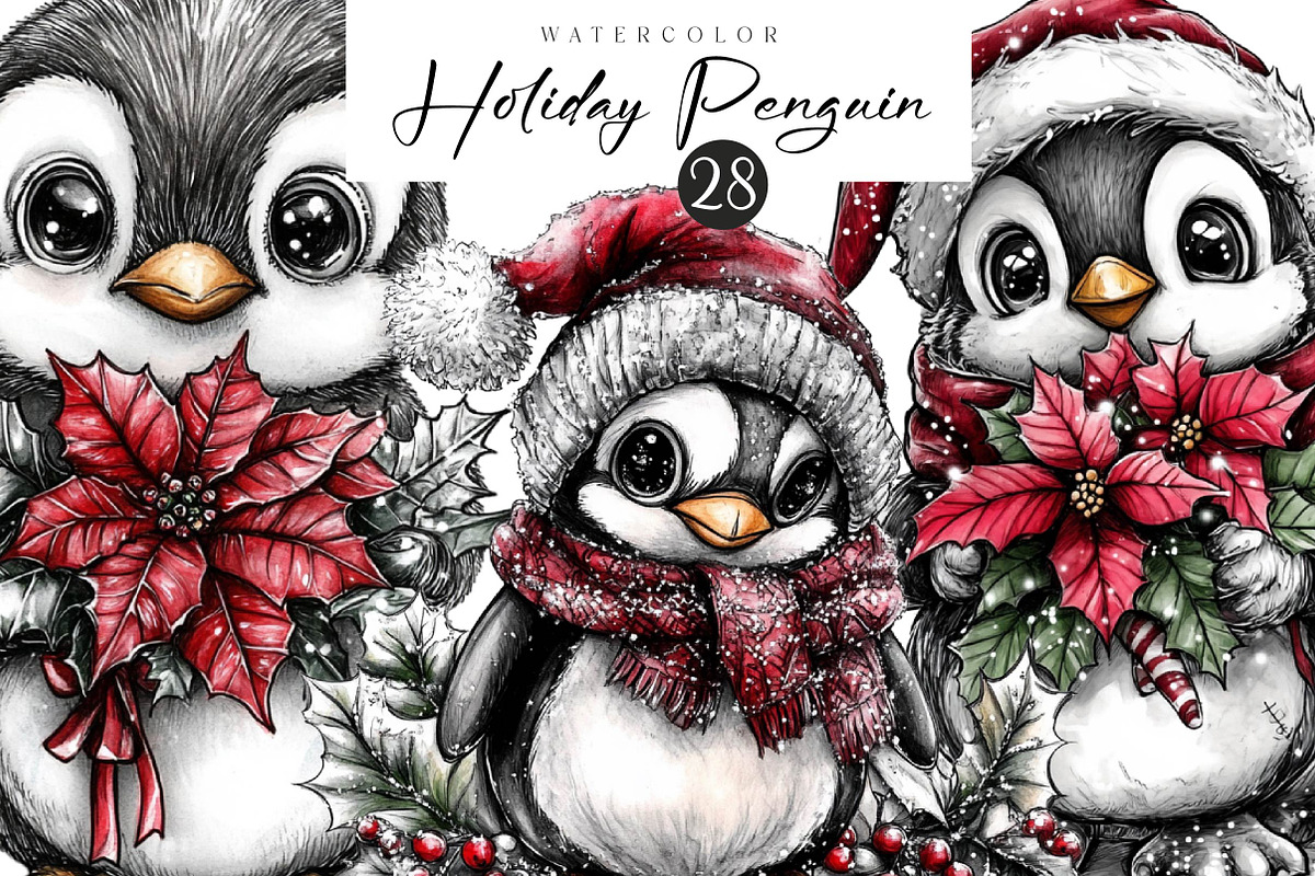 Winter holiday Penguin clipart, an Illustration by CreationArt (Photo 1 of 5)
