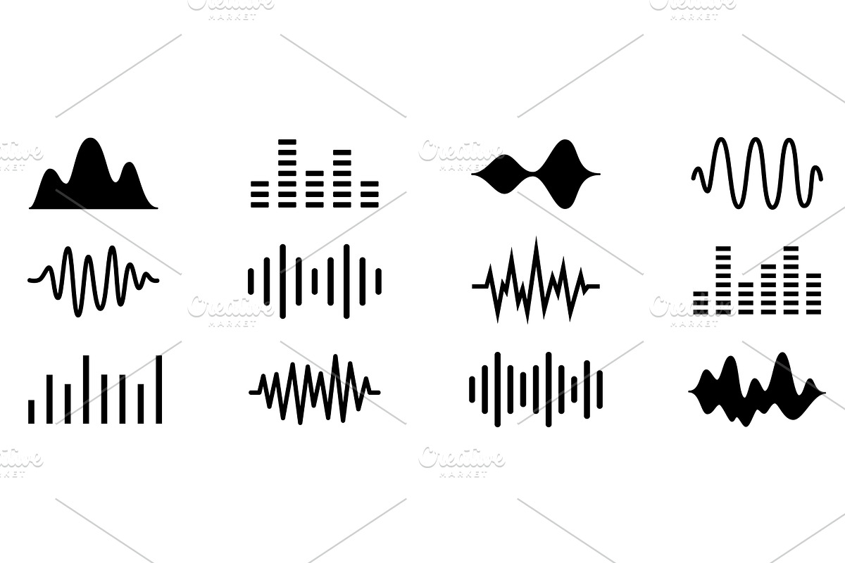 Set of black sound wave icons. Audio, an Object Illustration by GraphiShop
