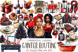 Black Girl Winter Routine Clipart, an Illustration by OK Design
