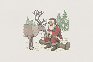 Santa Claus Feeding Reindeer PNG, an Illustration by SharpMarketplace