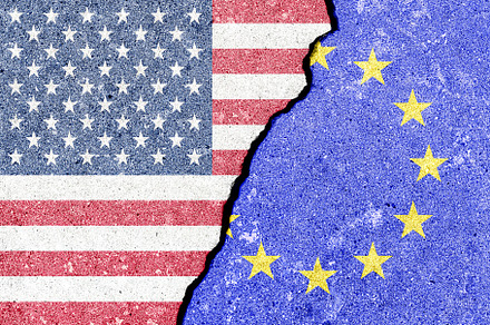 The crack between the flags of the United States and the Europea, an Abstract Photo by Eugene_Photo