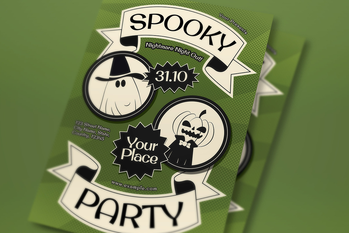 Green Retro Spooky Party Flyer Set, a Flyer Template by graphicook (Photo 3 of 3)