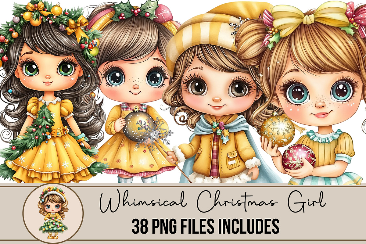 Whimsical Christmas Girl Clipart, an Illustration by DreamArtGraphic (Photo 1 of 4)