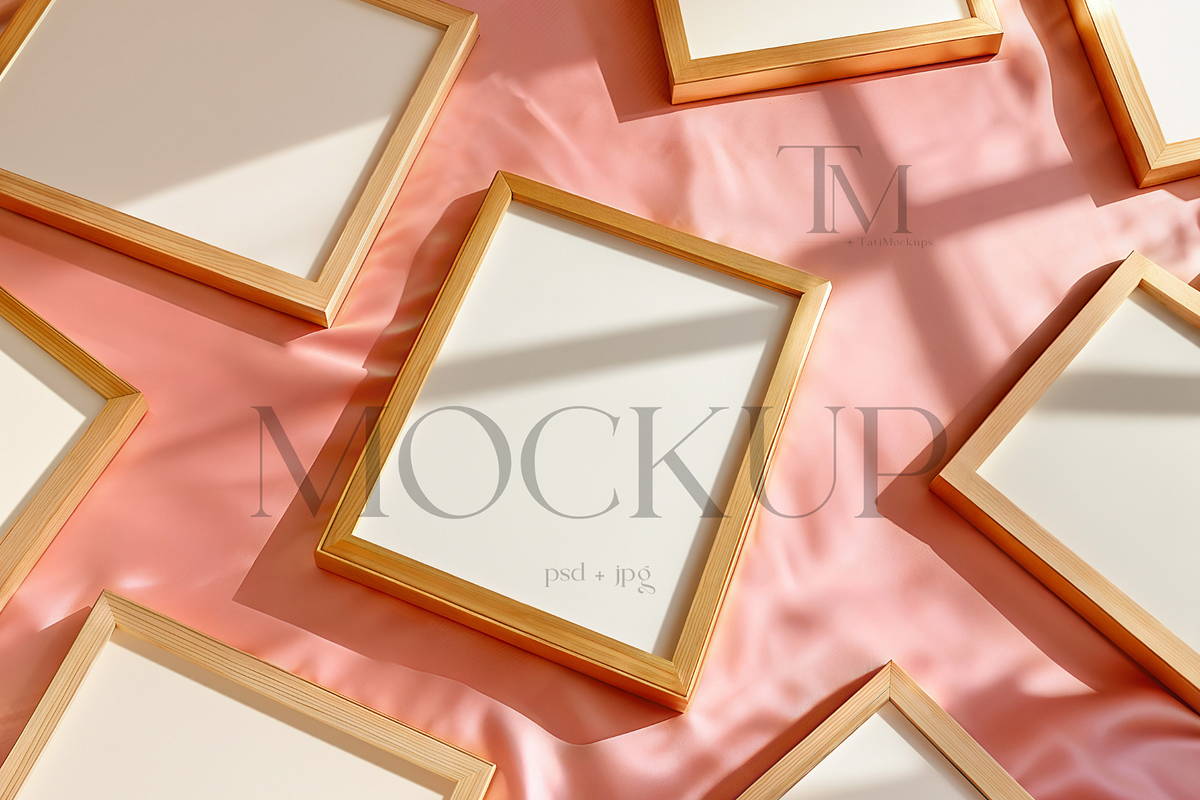 Gold Frame on Pink Silk Mockup, a Product Mockup by TatiMockup (Photo 1 of 4)