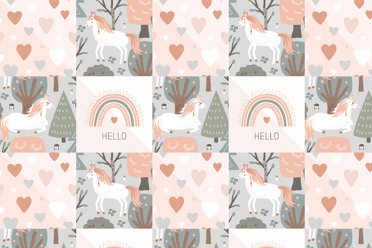 Seamless Unicorn Patchwork Pattern, a Pattern Graphic by Toltemara (Photo 2 of 3)