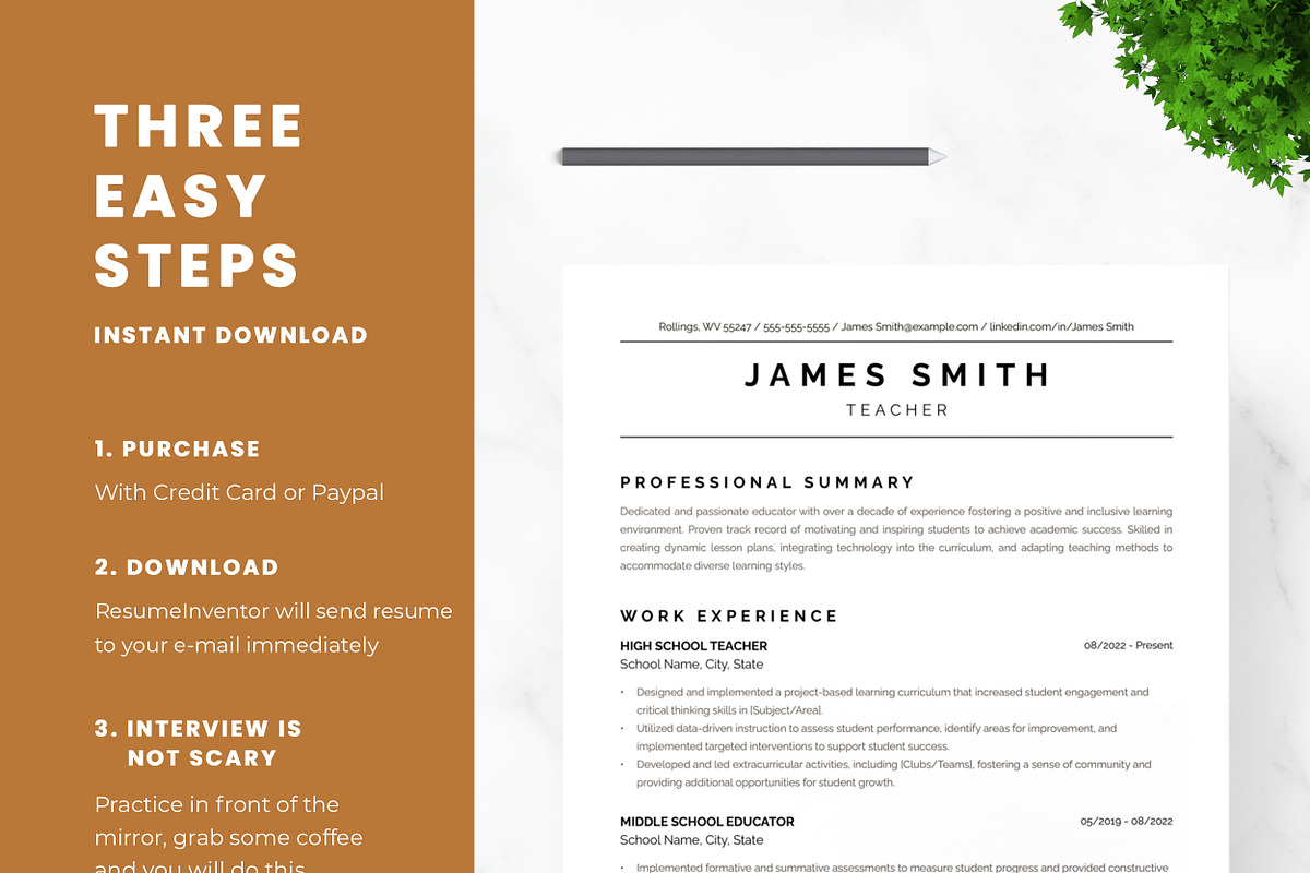 Teacher Resume Template, a Resume Template by ResumeInventor (Photo 9 of 9)