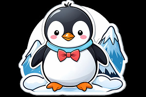 Cute Penguin with mountains clipart