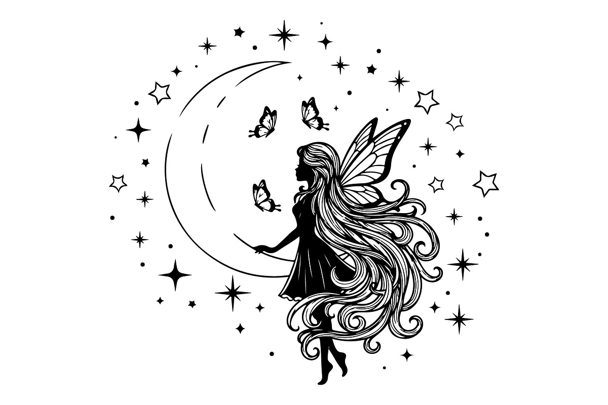 Fairy Moon Butterfly Silhouette, an Object Illustration by Gaye Art (Photo 3 of 31)