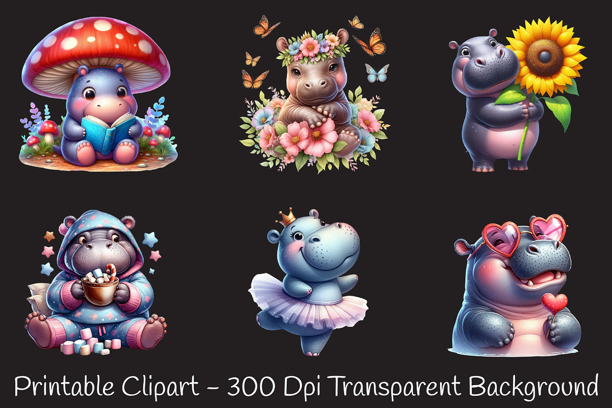 Hippo Watercolor Clipart, an Illustration by RobertsArt (Photo 2 of 8)
