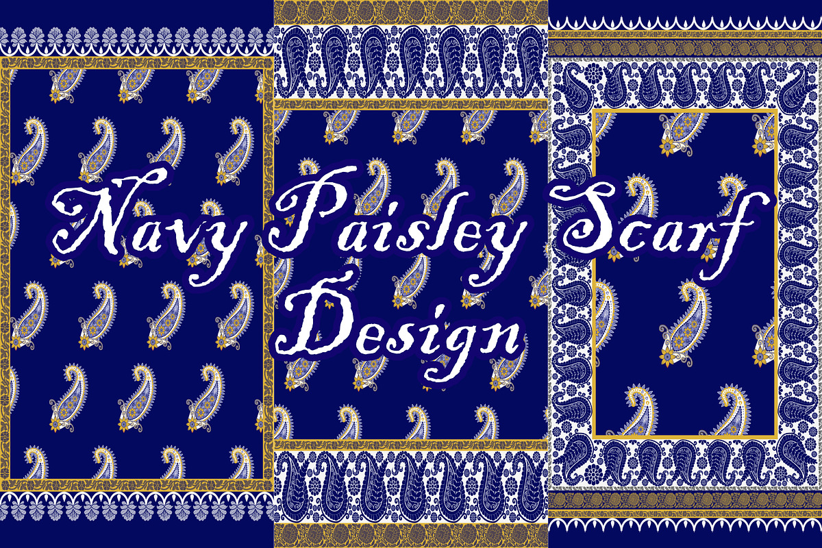 Navy Paisley Scarf, a Pattern Graphic by ThaiByGaew (Photo 1 of 3)