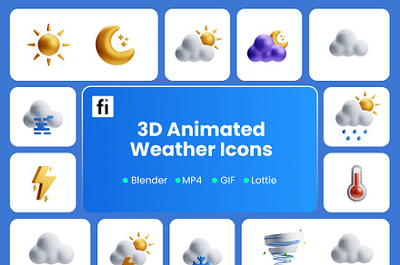 3D Animated Weather Report Icons, an Environmental 3D Model by Flat Icons