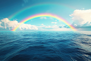 Rainbow in blue sky over the ocean, a Nature Photo by AlyaAnd
