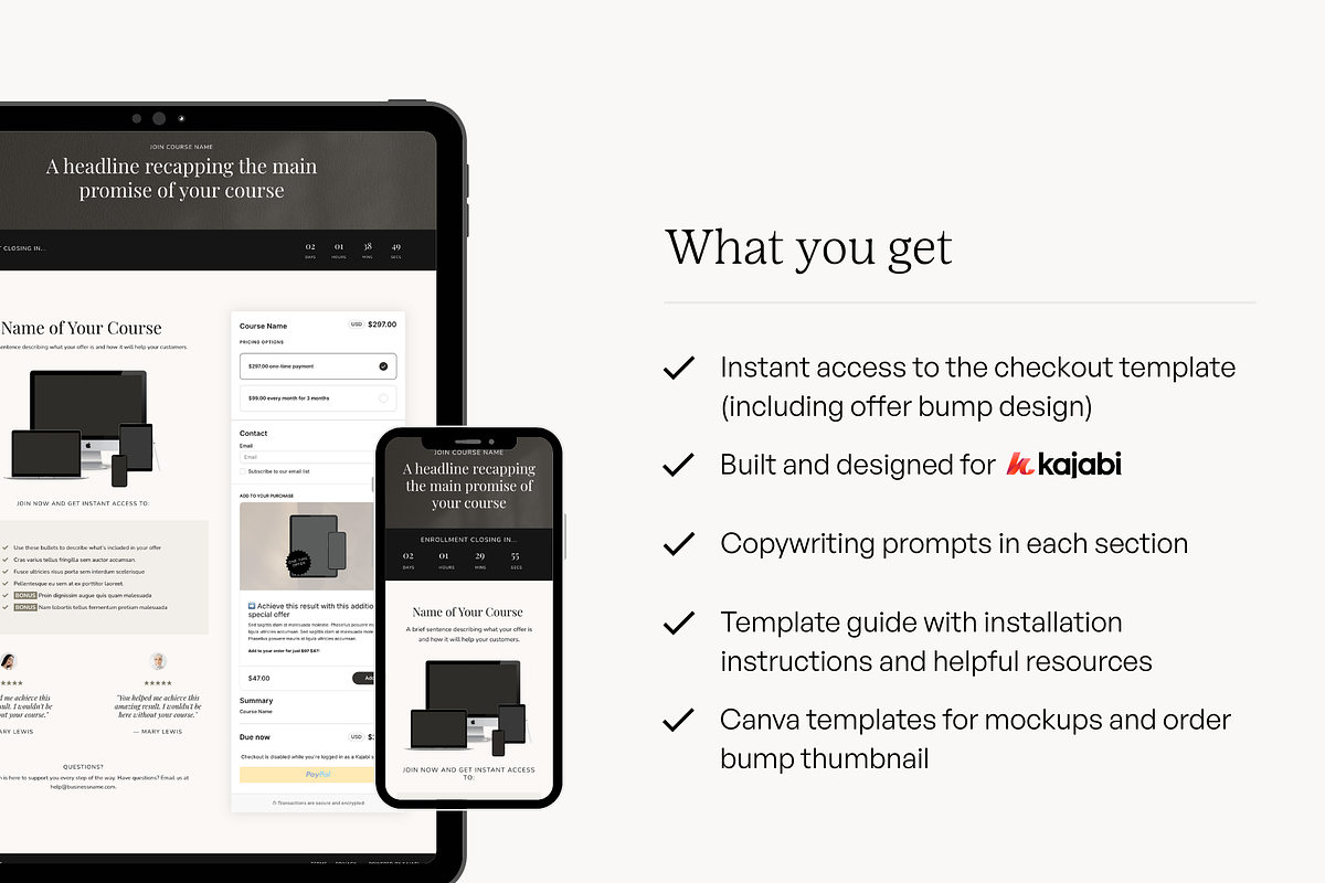 Kajabi Checkout Template, a Landing Page Template by Pixel & Flow (Photo 3 of 8)