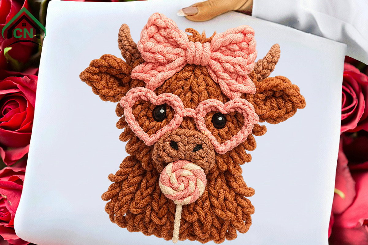Yarn Highland Cow Coquette Valentine, an Illustration by Craft Nest (Photo 1 of 7)