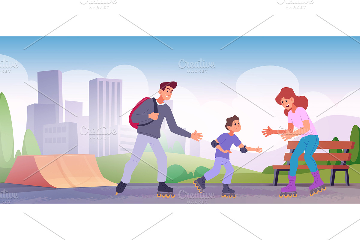Roller skating park. Outdoor sport, a Sport Illustration by Onyx