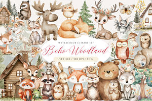 Boho Woodland Animals Clipart