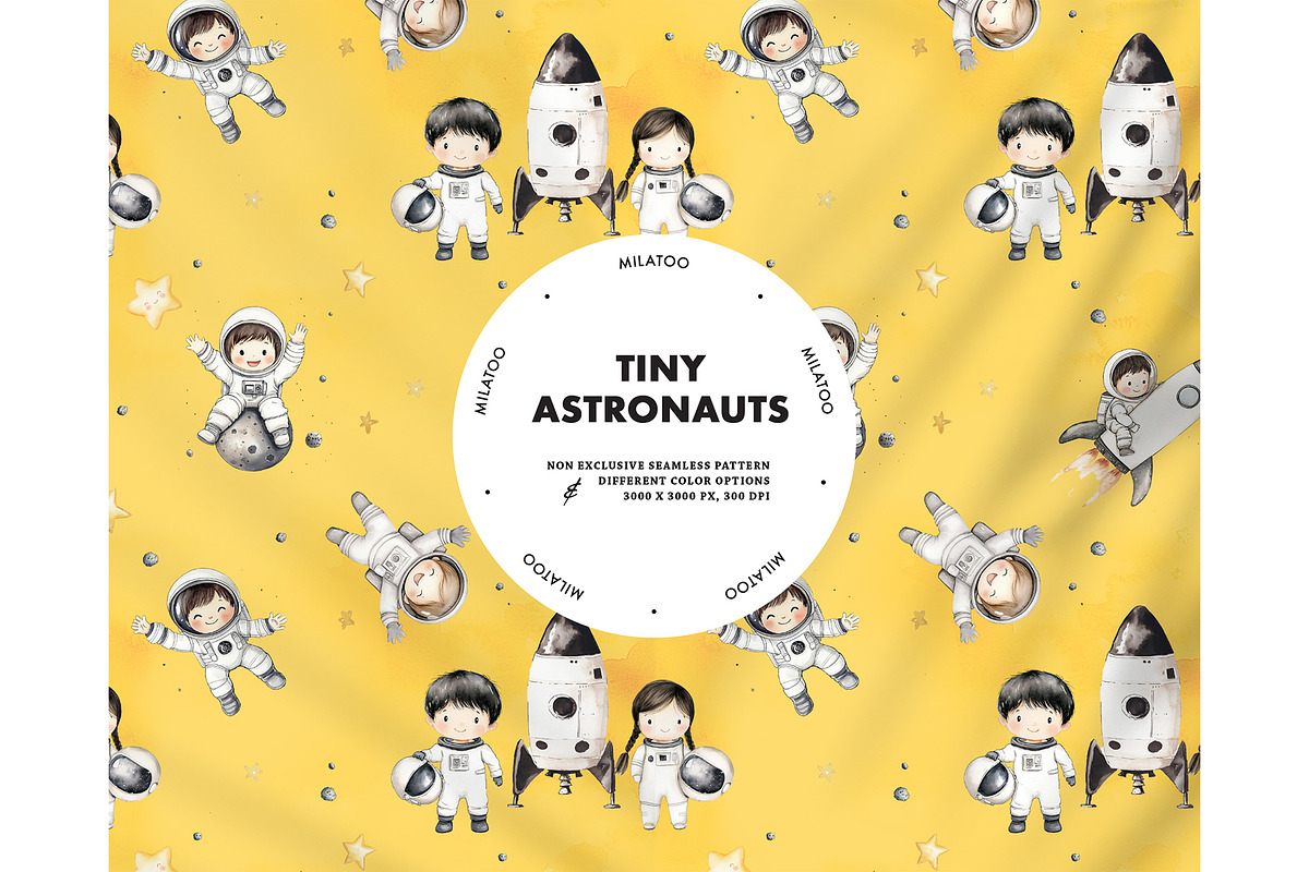 Little astronauts seamless pattern, a Pattern Graphic by Milatoo (Photo 7 of 7)