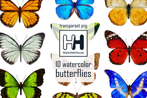 Watercolor Butterflies, 10 Png