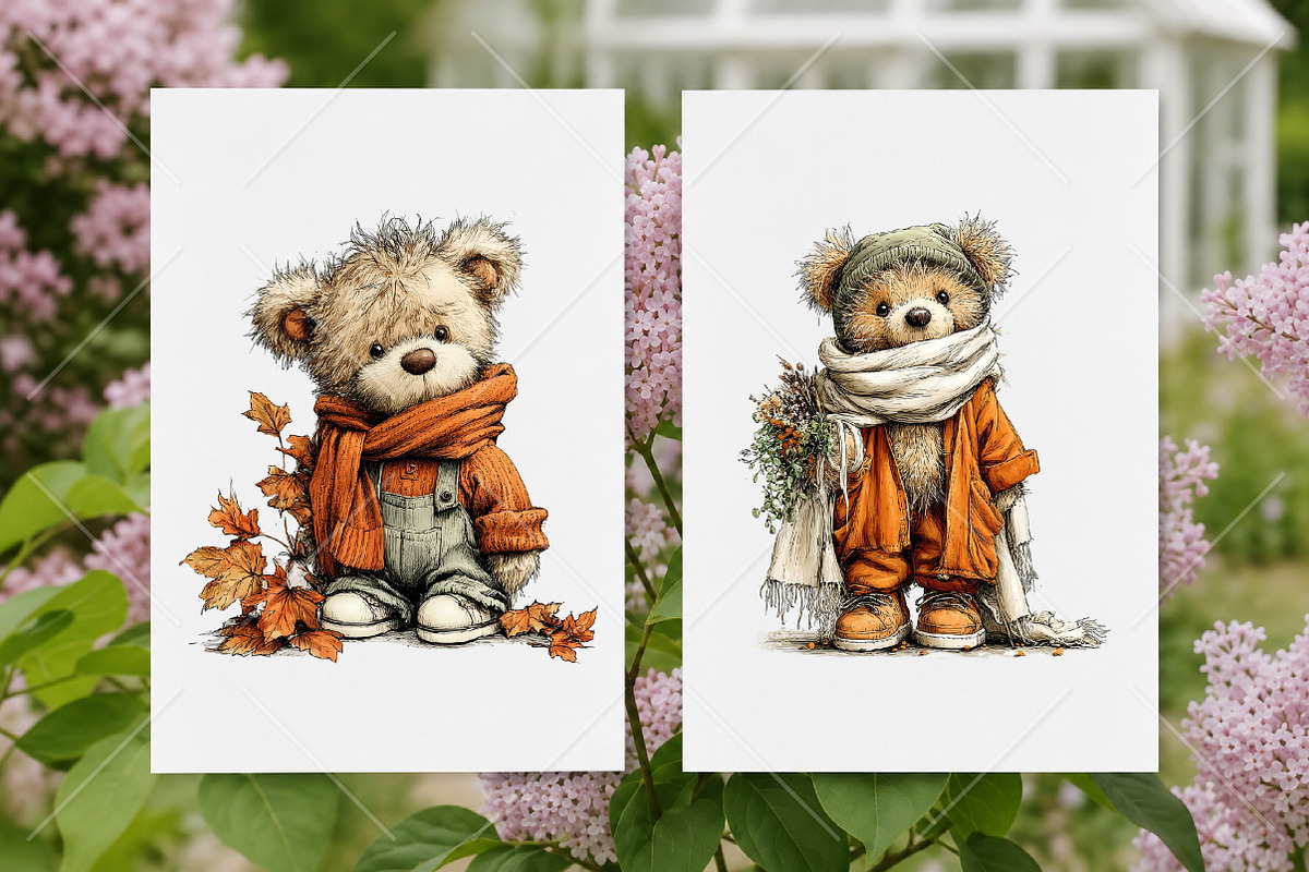 Whimsical Autumn Teddy Bear Clipart, a Seasonal Illustration by Canvas Craft (Photo 8 of 10)