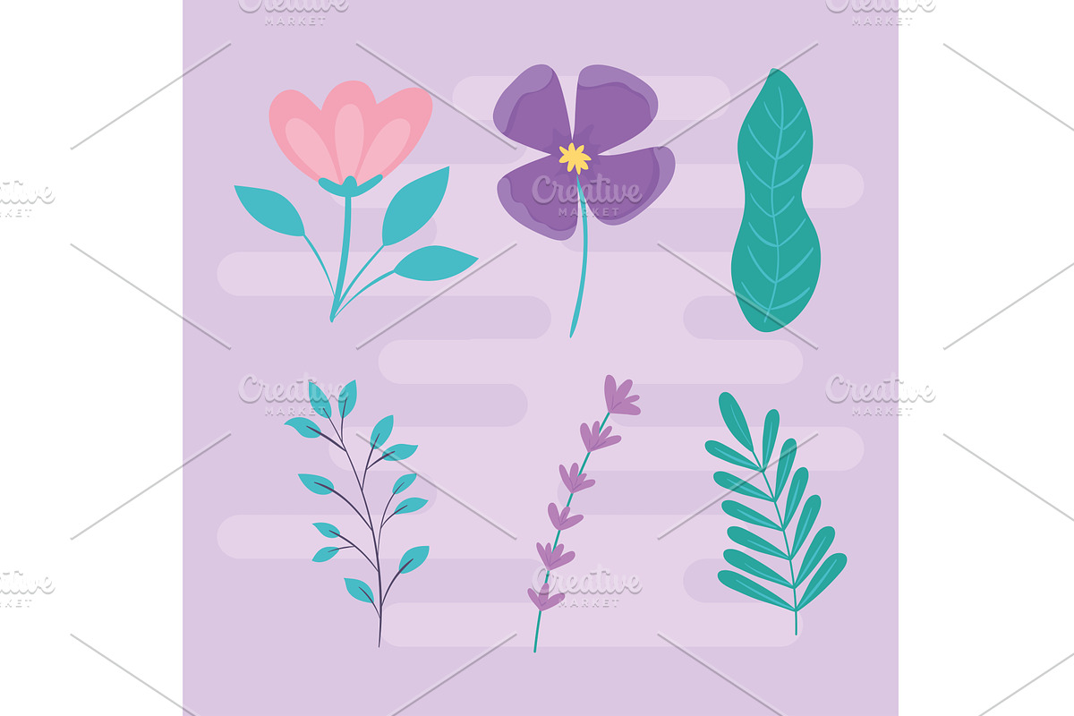 set flowers leaves, an Object Illustration by studiogstock