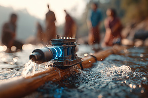 High-tech water filter operates in a natural setting during daylight, a Food & Drink Photo by AlyaAnd