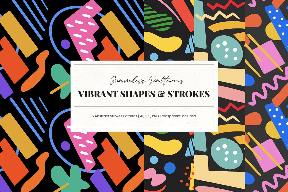 Vibrant Shapes & Strokes Patterns, a Pattern Graphic by Promo Graphics (Photo 1 of 4)