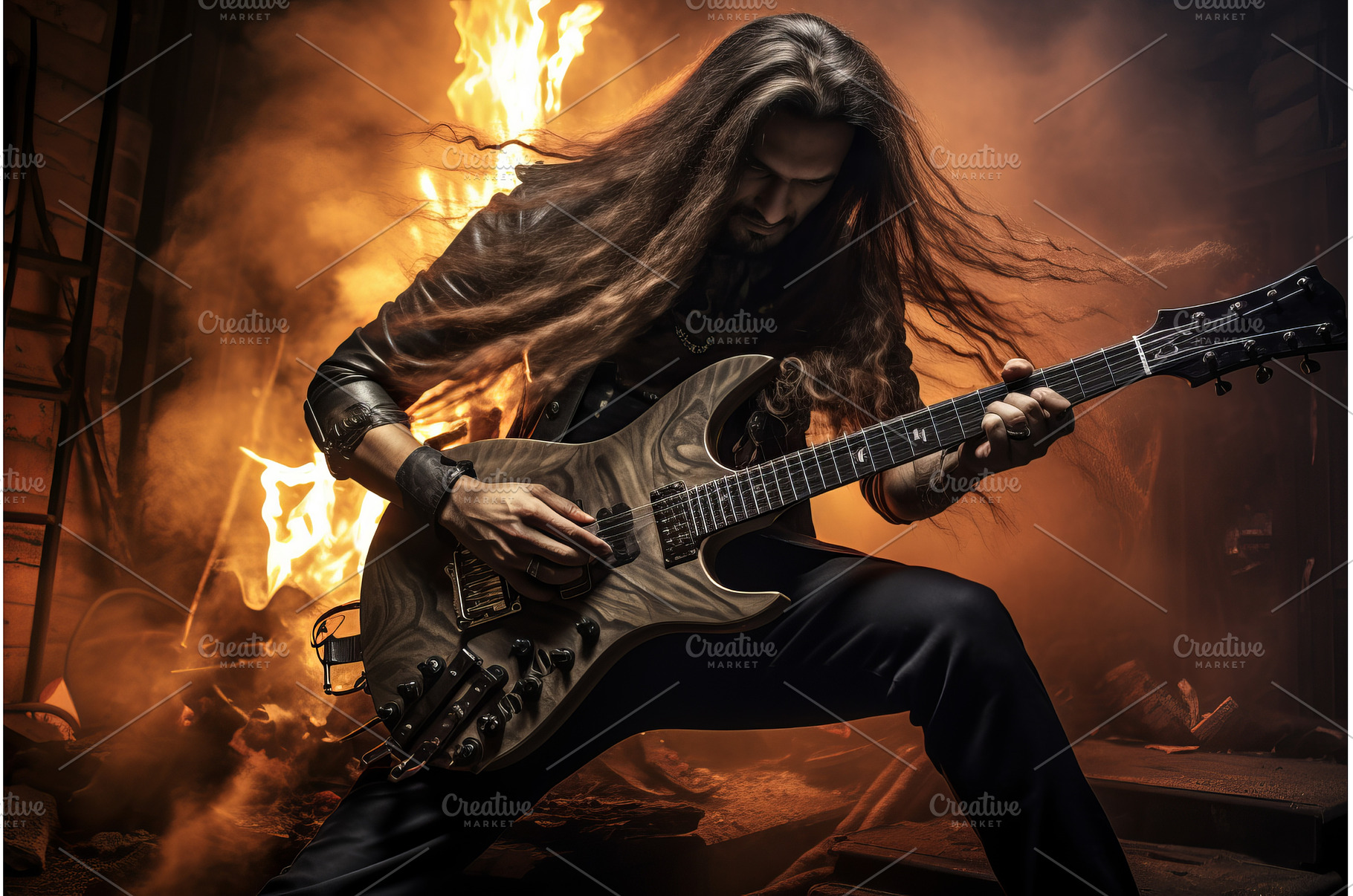 Thunderous Heavy metal guitarist, a Person Photo by Ylivdesign