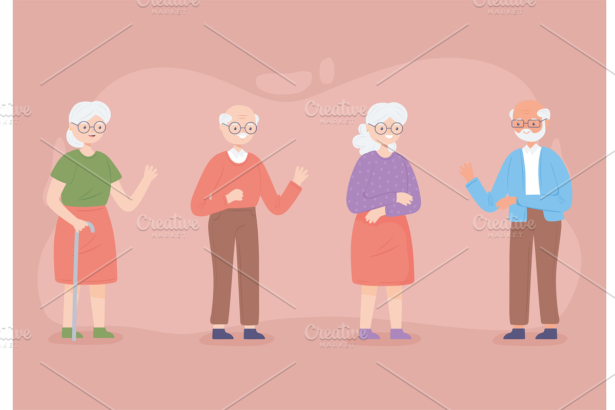set of cute grandparents, a Person Illustration by studiogstock