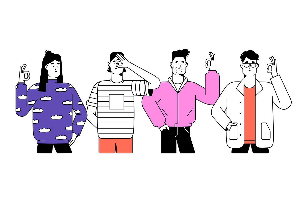 People gesture ok, show thumb up set, a Person Illustration by PaperTrident (Photo 2 of 13)