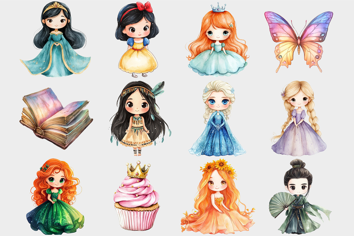 Watercolor Princess Clipart, a Seasonal Illustration by Design Market (Photo 4 of 5)