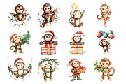 Christmas Monkey Clipart, an Illustration by Design Market (Thumbnail 3 of 4)