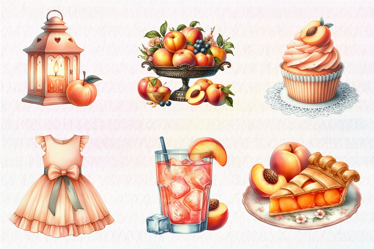 Watercolor Cute Peaches Garden Fruit, an Illustration by CreationArt (Photo 3 of 5)
