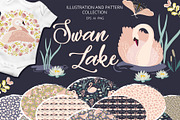 Swan lake pattern collection, an Animal Illustration by Cozy pattern shop (Thumbnail 1 of 8)