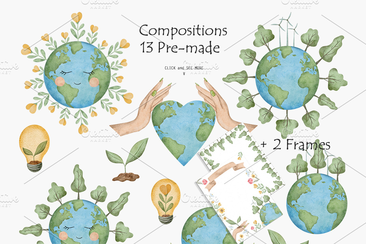 Earth Day Watercolor clipart, an Object Illustration by Daryartsy (Photo 3 of 5)