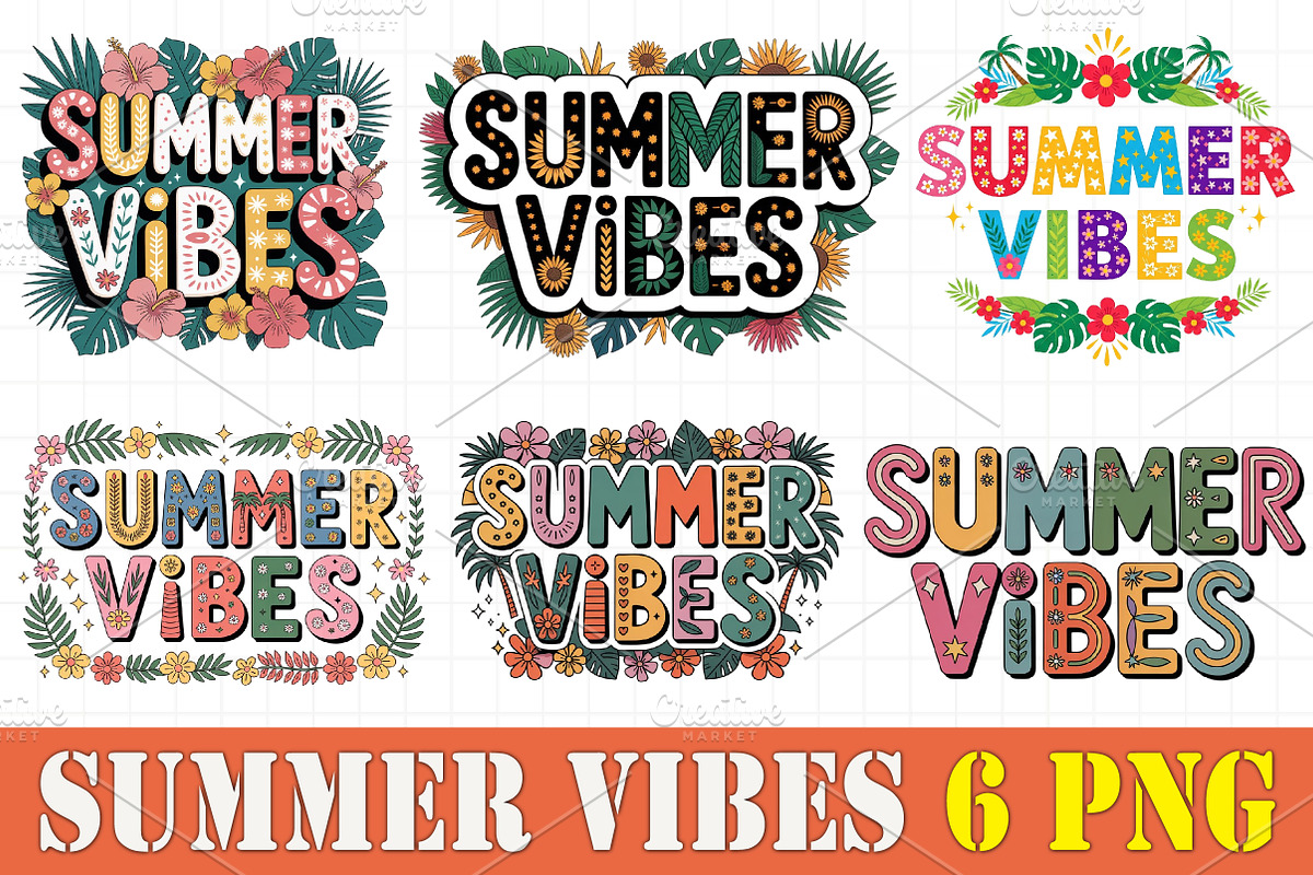 Summer Vibes PNG Colorful Summer Png, an Illustration by RobertsArt