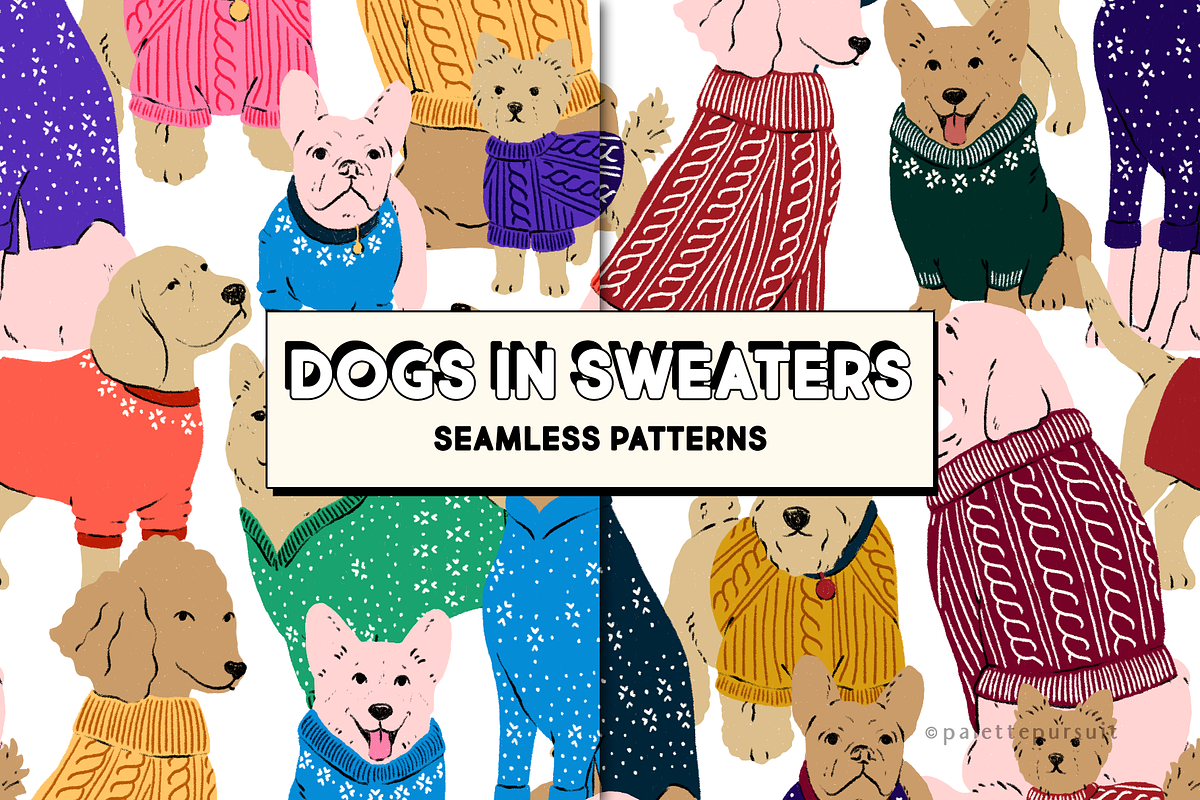 Dogs in Sweaters Seamless Patterns, a Pattern Graphic by Palette Pursuit (Photo 1 of 14)