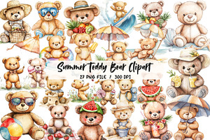 Summer Teddy Bear Clipart, an Illustration by Libby Wishes