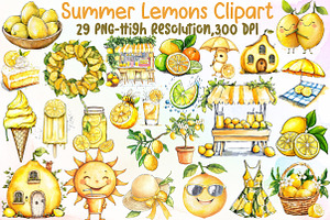 Summer Lemons Clipart, an Illustration by Sublimation Artist