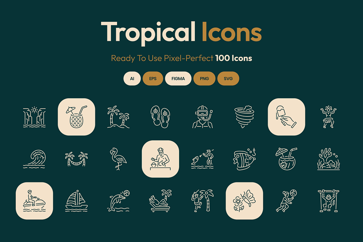Tropical Icon Art Set, an Outline Icon by Prosymbols (Photo 1 of 8)