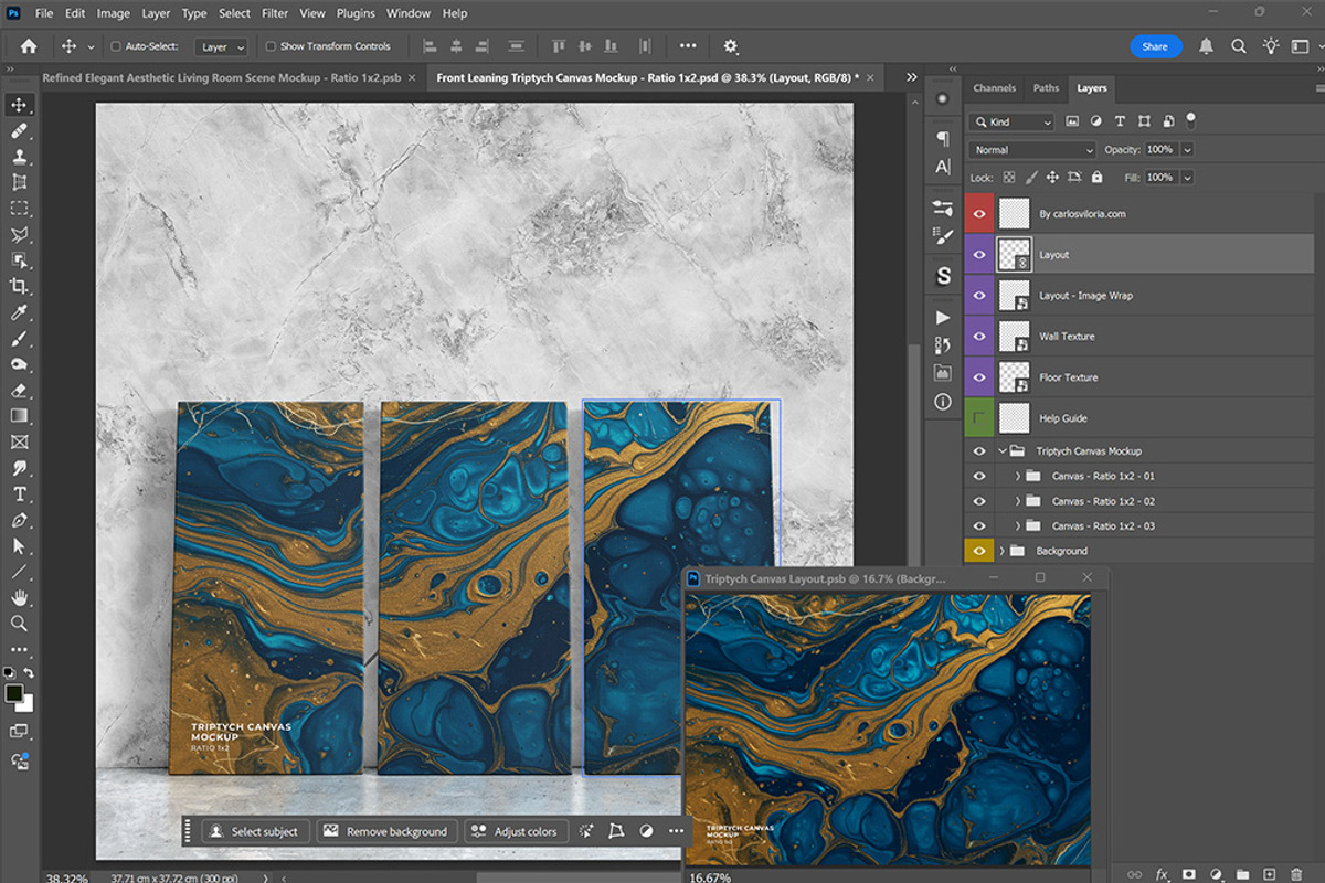 Triptych Canvas Mockup - Ratio 1x2, a Merchandise Mockup by Mockups by Carlos Viloria (Photo 2 of 5)