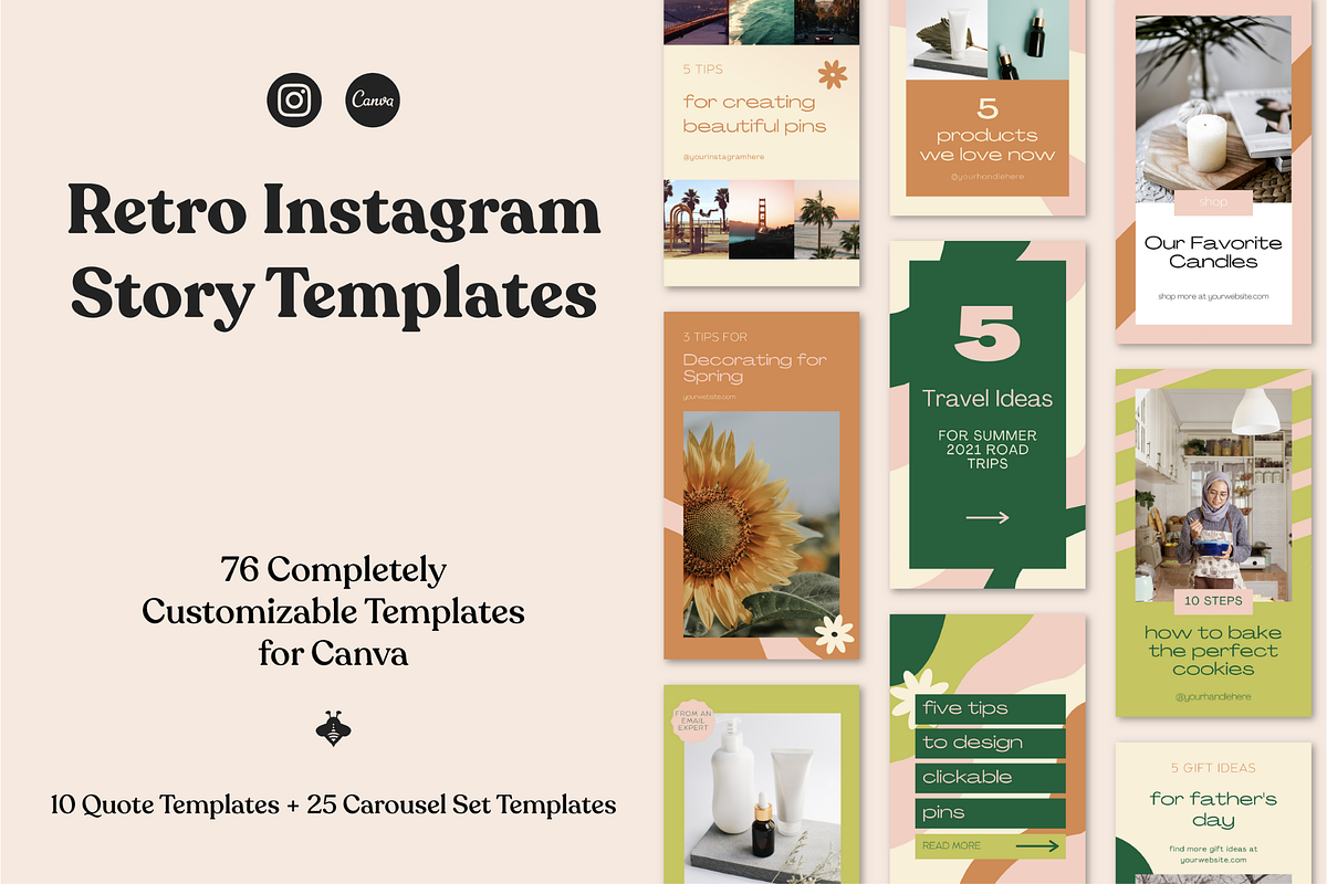 76 Retro Instagram Story Templates, a Social Media Template by Lucky Bee Creative Studio (Photo 9 of 9)