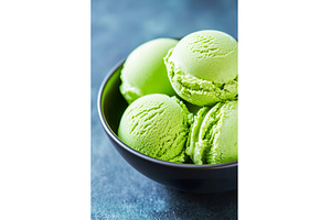 Close up of four green tea ice cream, a Food & Drink Photo by Lermont51