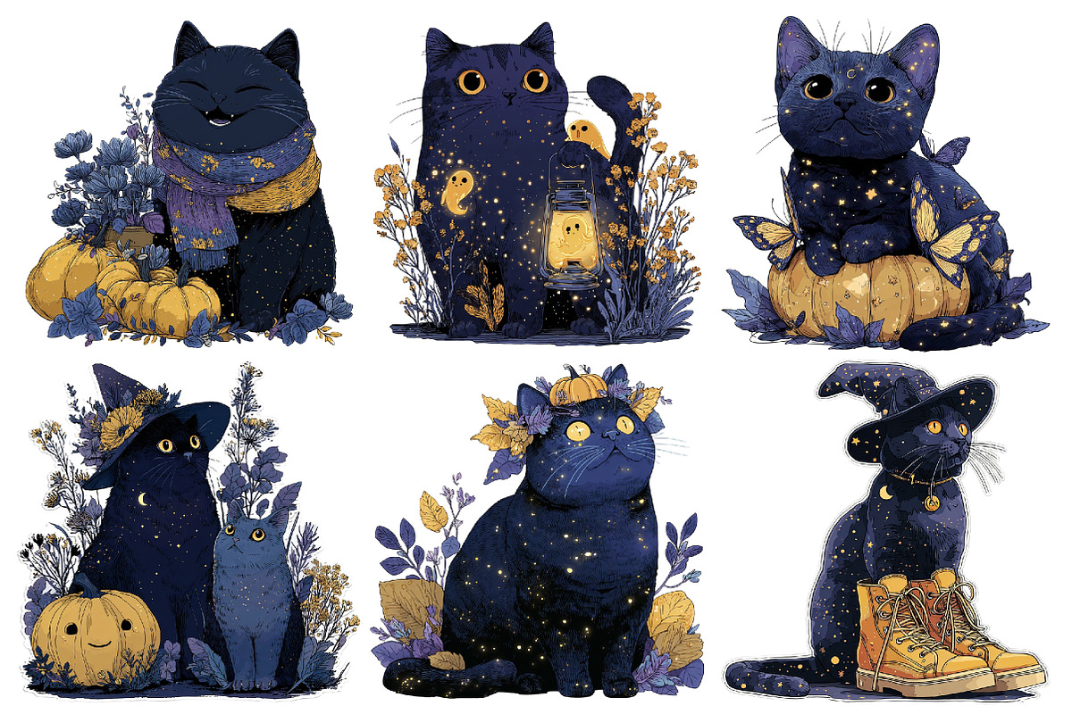 Whimsical Halloween Black Cat PNG, a Seasonal Illustration by Creative Art (Photo 3 of 7)