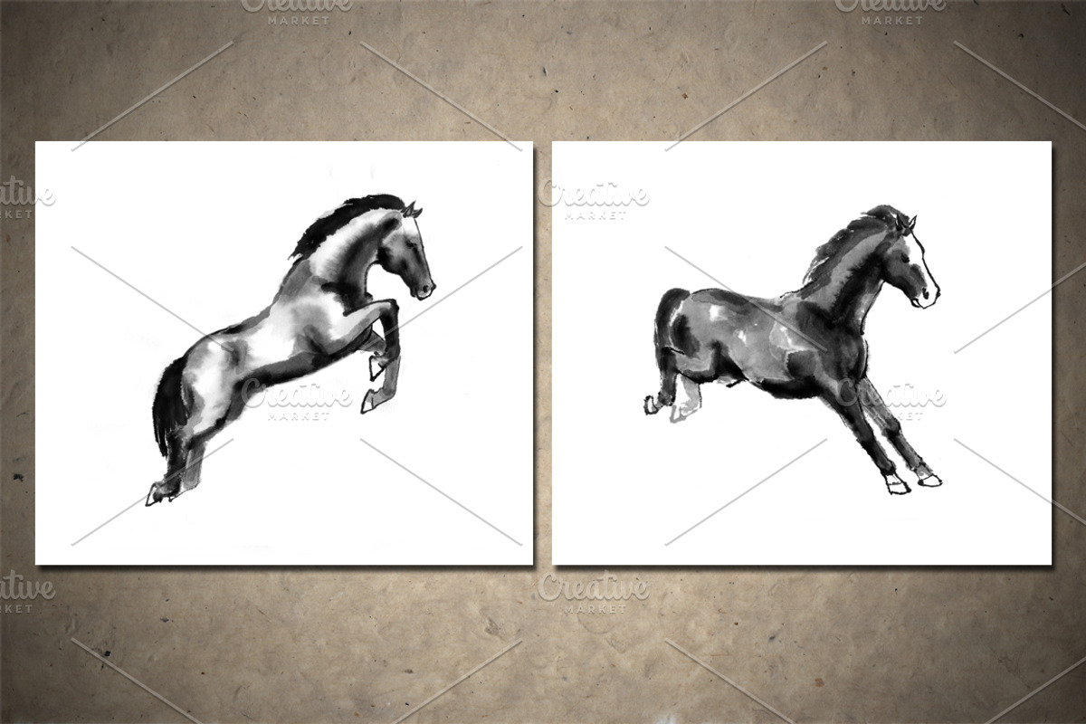 Horses Sumi-e Vol2, an Illustration by StabuLaRasa illustration (Photo 3 of 9)