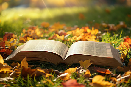 Open book laying on a grass, a School & Education Photo by MistyDay