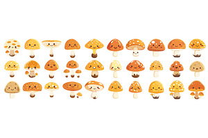 Kawaii mushrooms. Cute autumn, a Food Illustration by Stock-Smart-Start