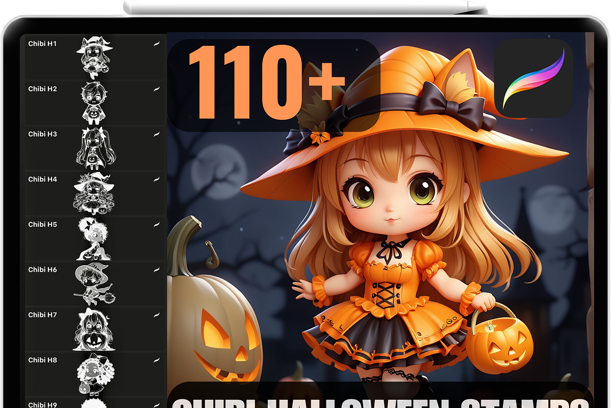 Procreate Chibi Halloween Stamps, a Brush Add-On by OneBerryCreations (Photo 2 of 9)