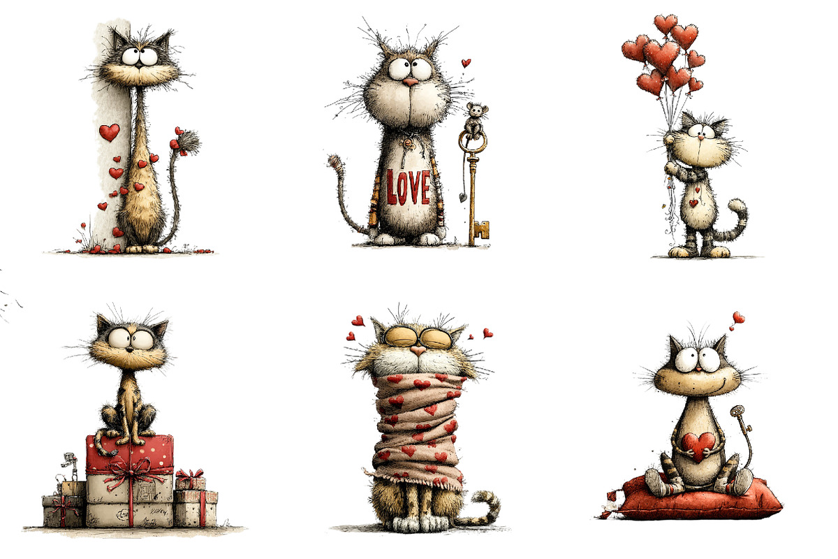 Whimsical Cats Valentines Day, an Illustration by DreamArtGraphic (Photo 2 of 4)